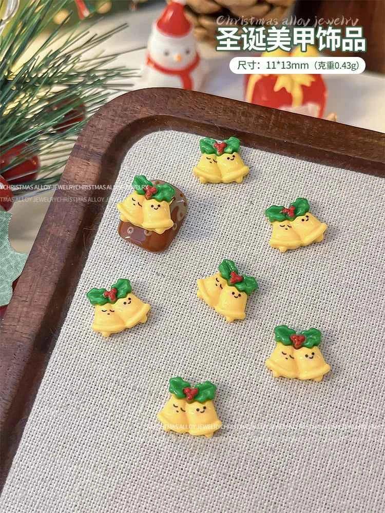 Christmas Series Nail Art Accessories 3D Resin Nail Charms Cute Bells Reindeer Snowman Cartoon Versatile Winter Nail Decorations by DSERS