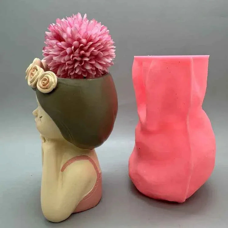Cute girl flower pot silicone mold used to make gypsum resin concrete living room balcony decoration ornaments