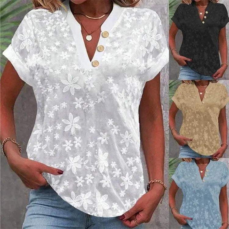 Elegant V-Neck Short Sleeve Blouse for Summer - GiFTiFY