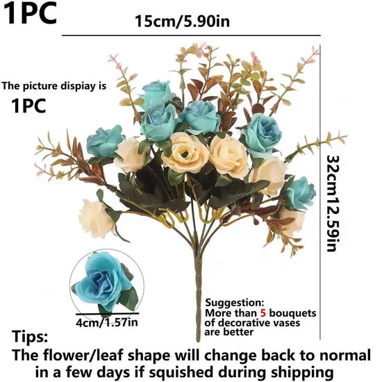 12 Heads Rose Artificial Flowers Fake Two color Flowers with Stems Faux Roses Flower Bouquets Home Wedding Christmas Party Decor