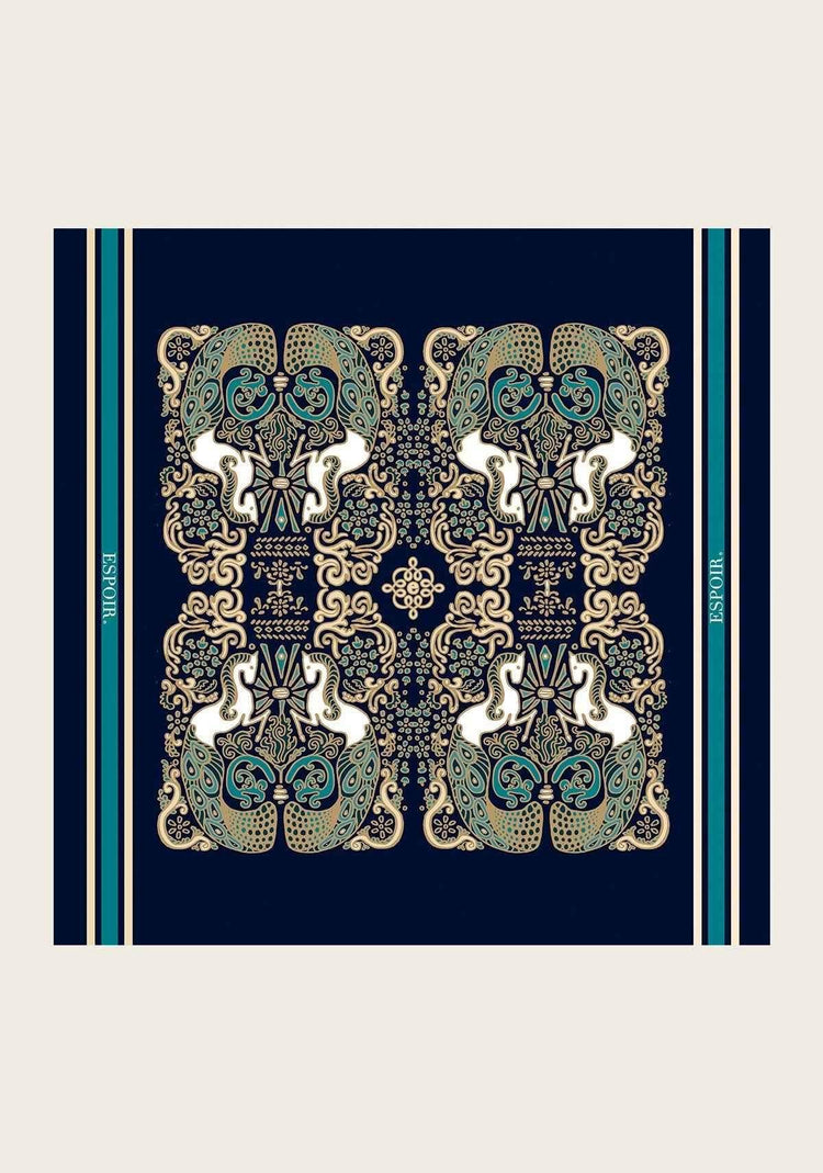 Mermaid Horses on Navy Square Scarf - GiFTiFY
