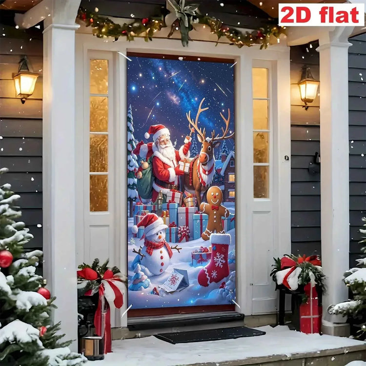 1pcs 2D door signs, holiday Christmas door signs Santa Claus with reindeer, snowman, and gingerbread decorations