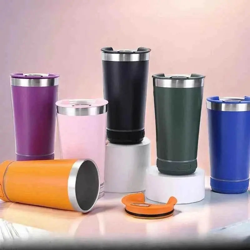 16oz smart bluetooth speaker car portable car cup creative bottle opener stainless steel thermos cup - GiFTiFY