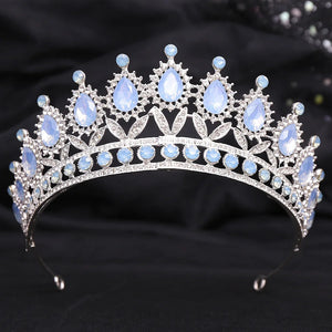Baroque Blue Green Pink Opal Tiara Crowns Hair Jewelry Rhinestone Diadem Birthday Party Wedding Crystal Bridal Crown Accessories DSERS