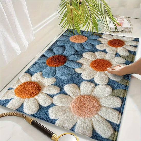 VIKAMA Daisy Pattern Carpet Doormat Non-slip Laundry Room Rug For Bedroom Floor Mat Home Decor Bedside Rugs Outdoor Carpet