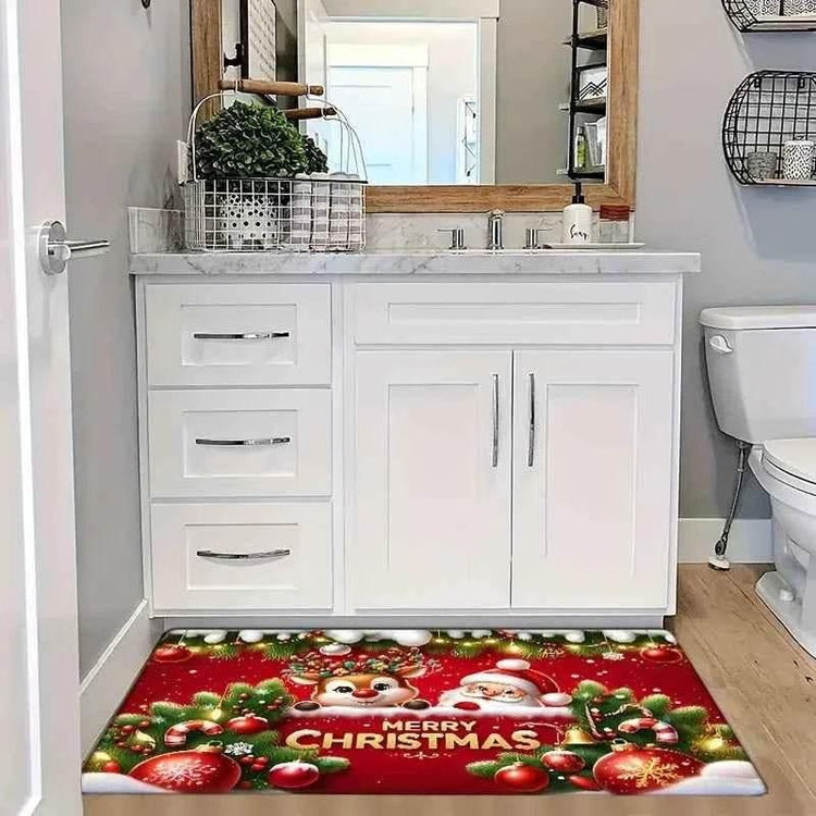 VIKAMA Red Flannel Christmas Santa Claus Entryway Rug Welcome Floor Mat Entrance Carpet Christmas Ornament Living Room Rugs - GiFTiFY
