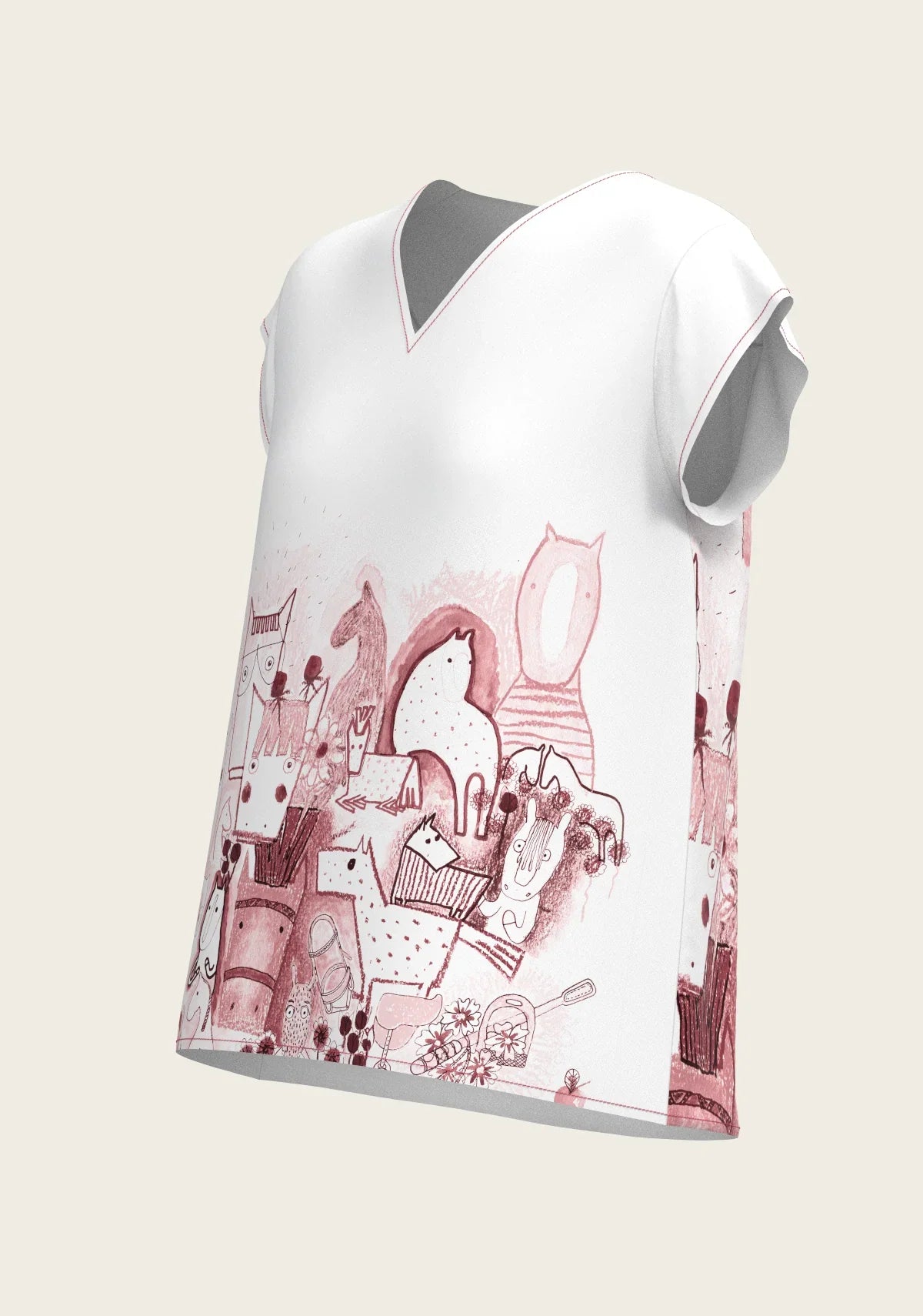 The Horse Fair in Rose Loose Fitting V Neck Shirt Espoir Equestrian