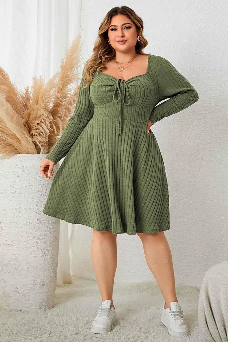 Honey Plus Size Sweetheart Neck Long Sleeve Ribbed Dress - GiFTiFY