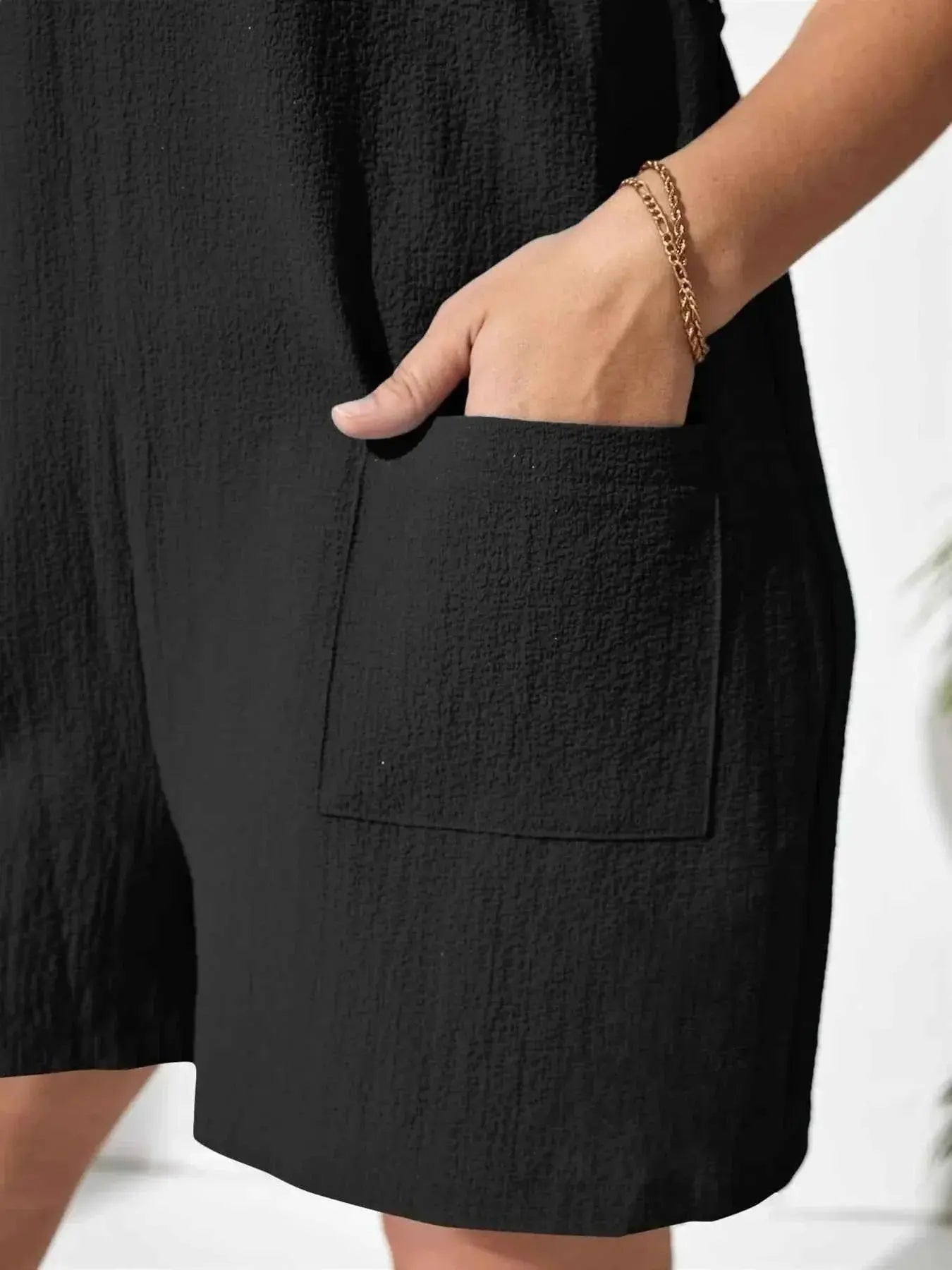 Plus Size Knotted Strap Romper with Pockets
