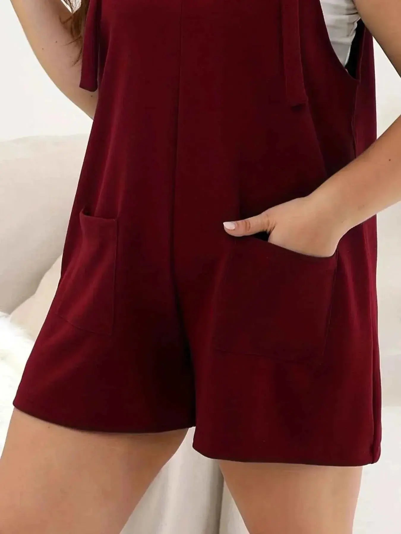 Plus Size Knotted Strap Romper with Pockets