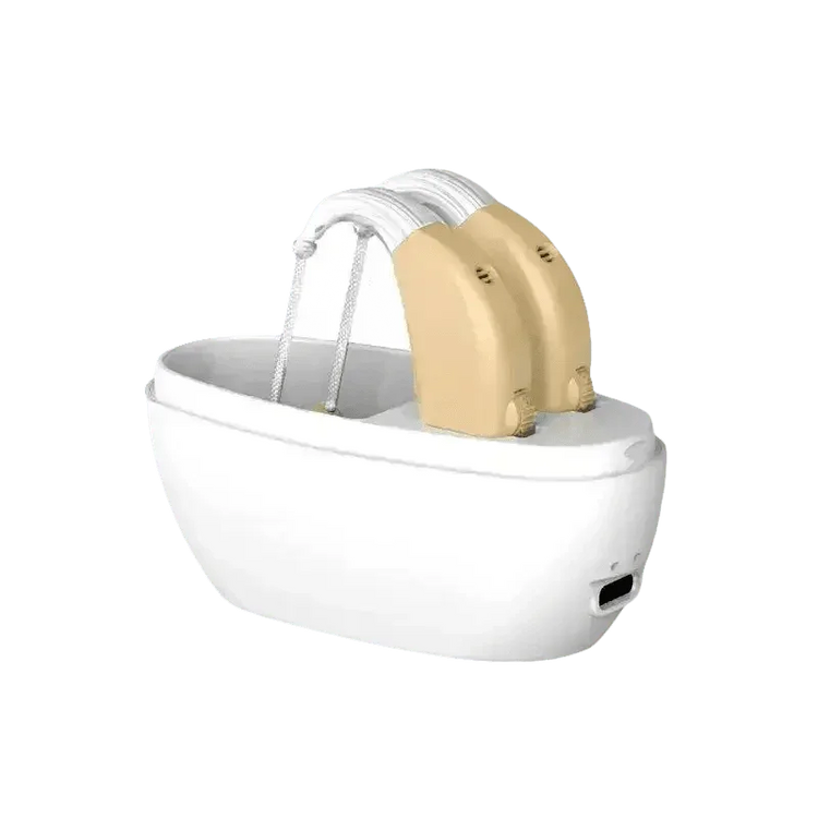 Beige Hearing Aids with Black Charging Case Sound Amplifier Hearing Aids Beige Black Hearing Aids Avoid Whistling Beige Case - GiFTiFY