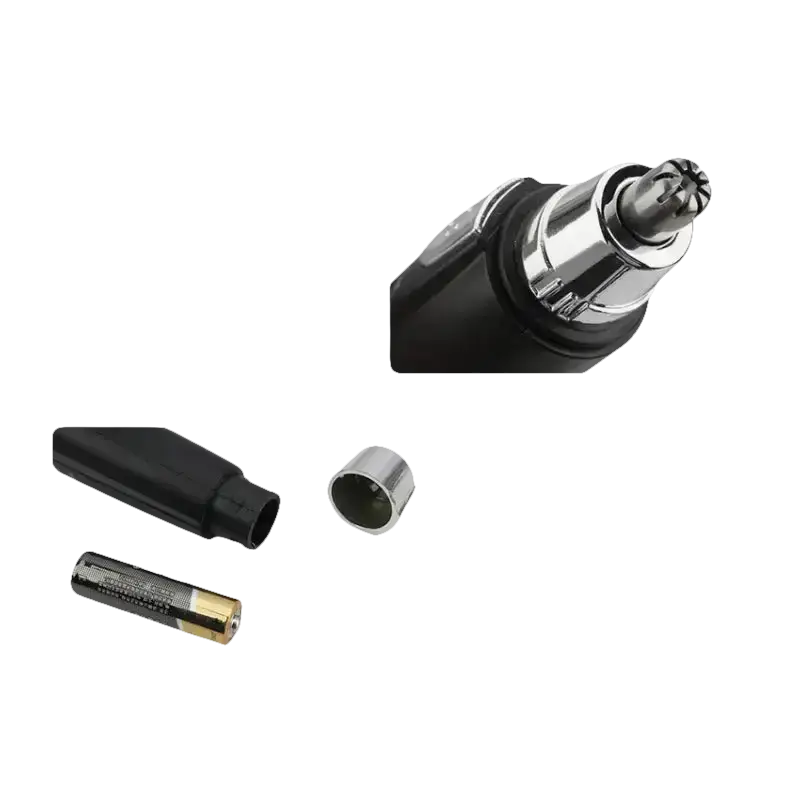 Nose hair trimmer with replaceable battery.