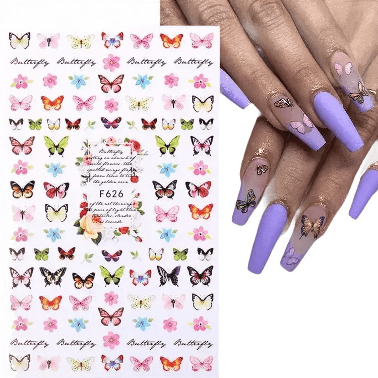 Blue Butterfly Self-Adhesive Nail Stickers Colorful 3D - GiFTiFY