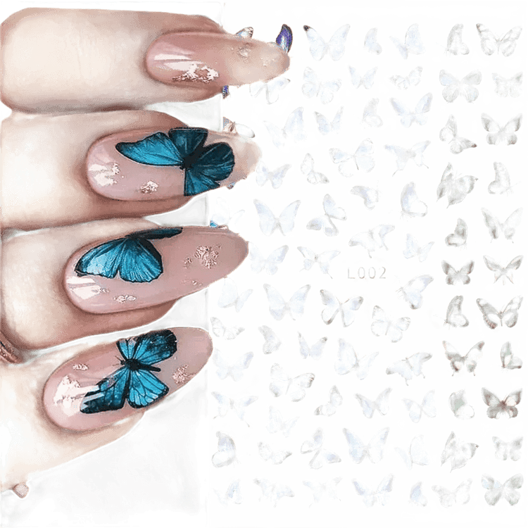 Blue Butterfly Self-Adhesive Nail Stickers Colorful 3D - GiFTiFY