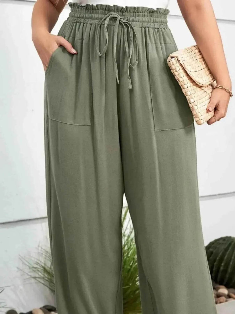 Plus Size High Waist Wide Leg Drawstring Pants - GiFTiFY