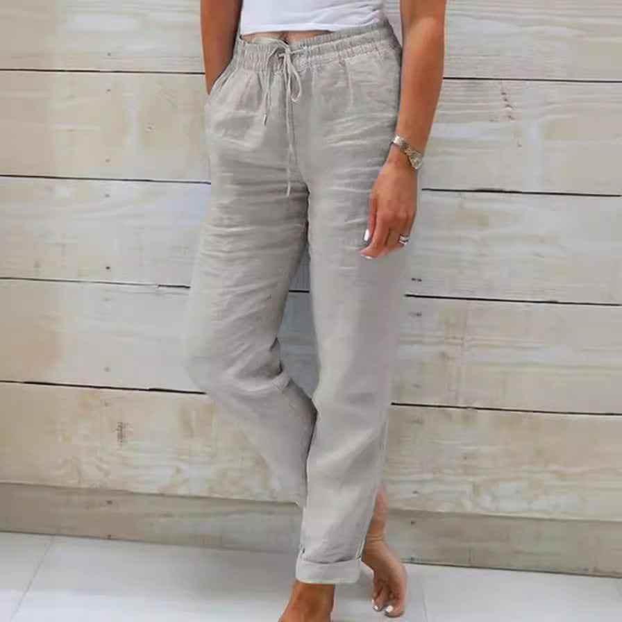Women's Elastic Waist Solid Color Cotton Pants - GiFTiFY
