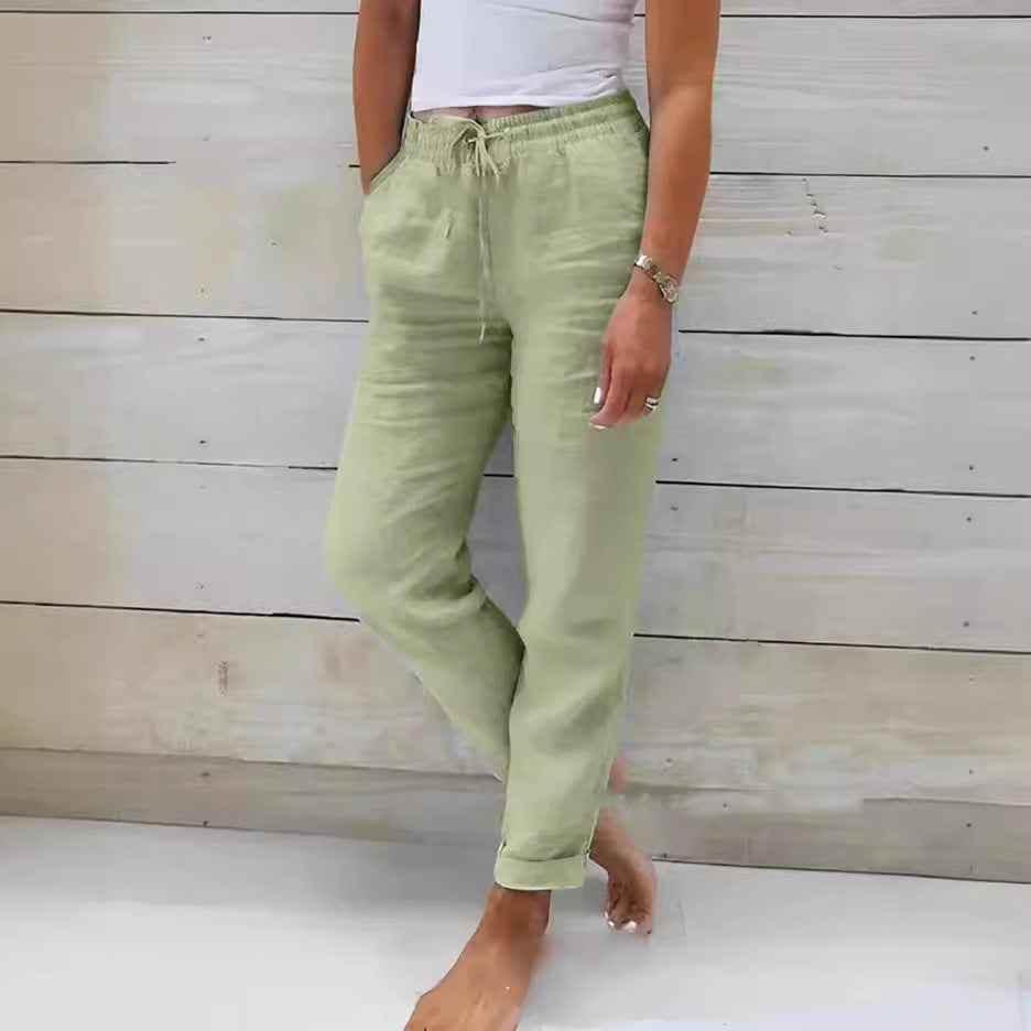Women's Elastic Waist Solid Color Cotton Pants - GiFTiFY