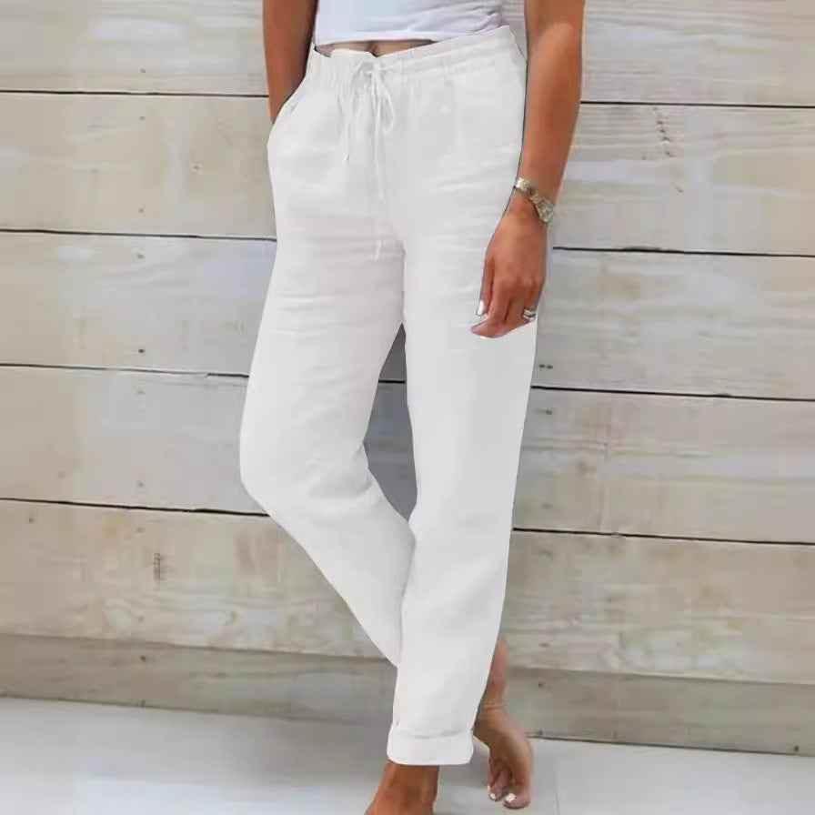 Women's Elastic Waist Solid Color Cotton Pants - GiFTiFY