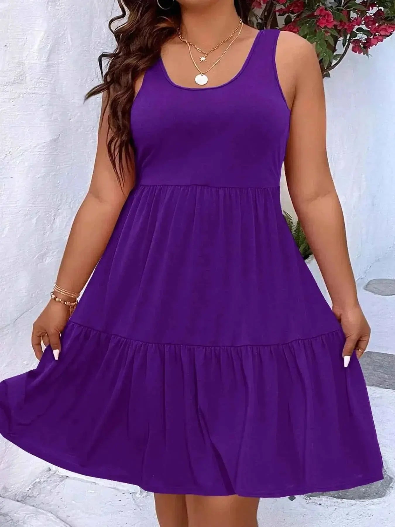 Plus Size Tiered Scoop Neck Tank Dress