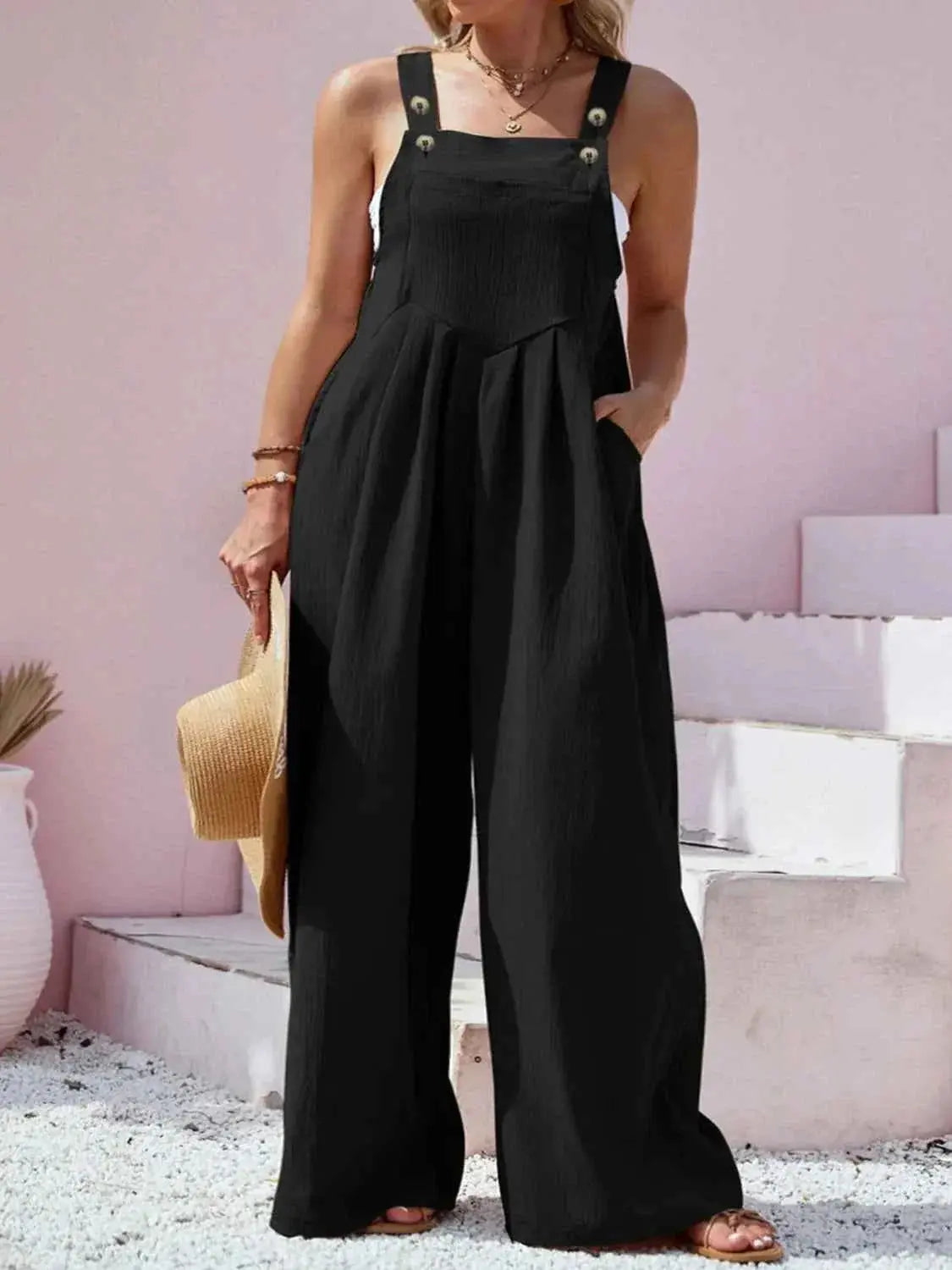 Plus Size Square Neck Wide Leg Overalls