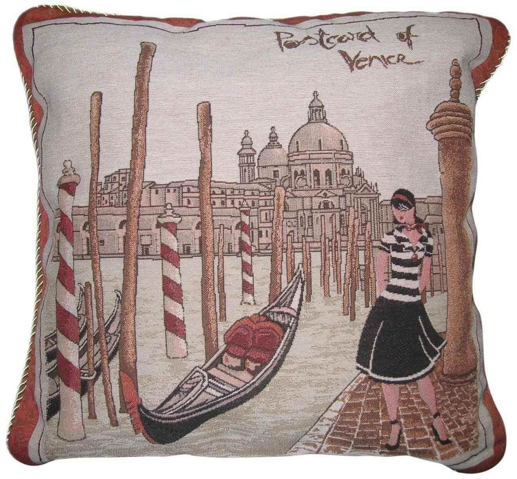 DaDa Bedding Postcard of Venice Italy Elegant Throw Pillow Cushion Cover, 18" 1-Piece