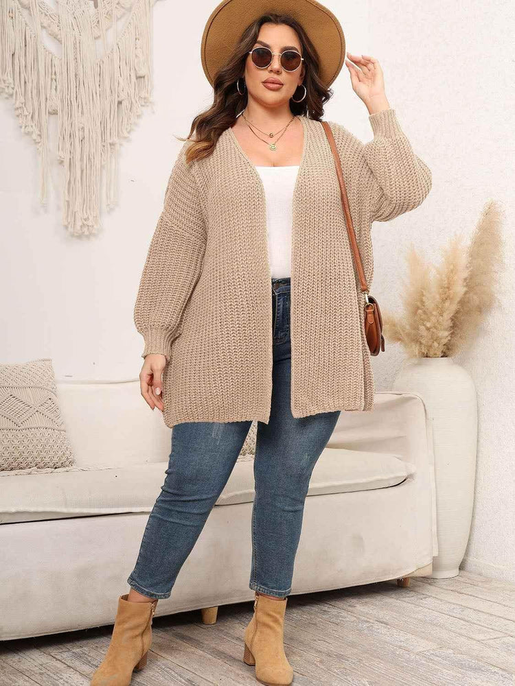 Plus Size Open Front Dropped Shoulder Knit Cardigan - GiFTiFY