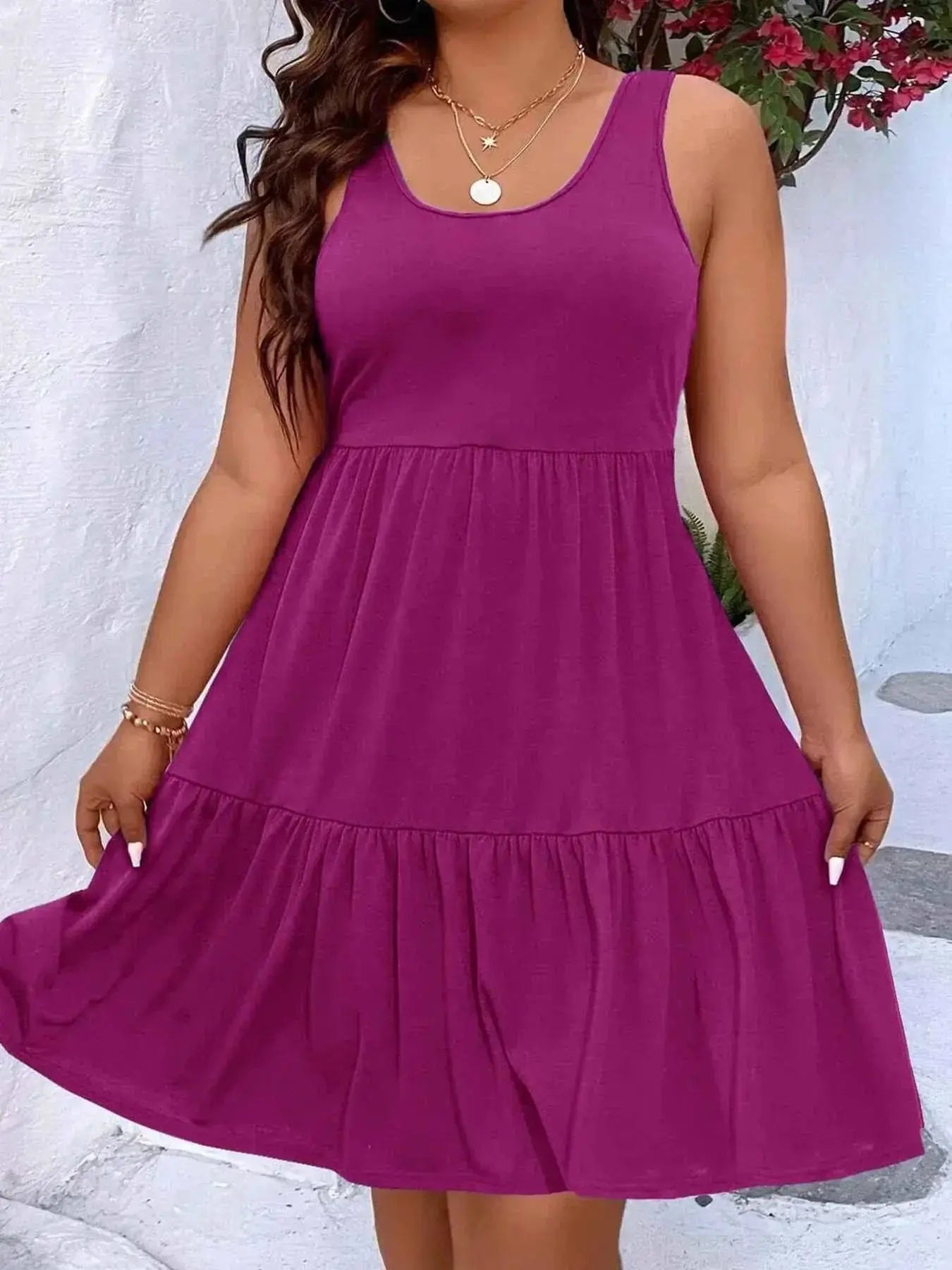Plus Size Tiered Scoop Neck Tank Dress