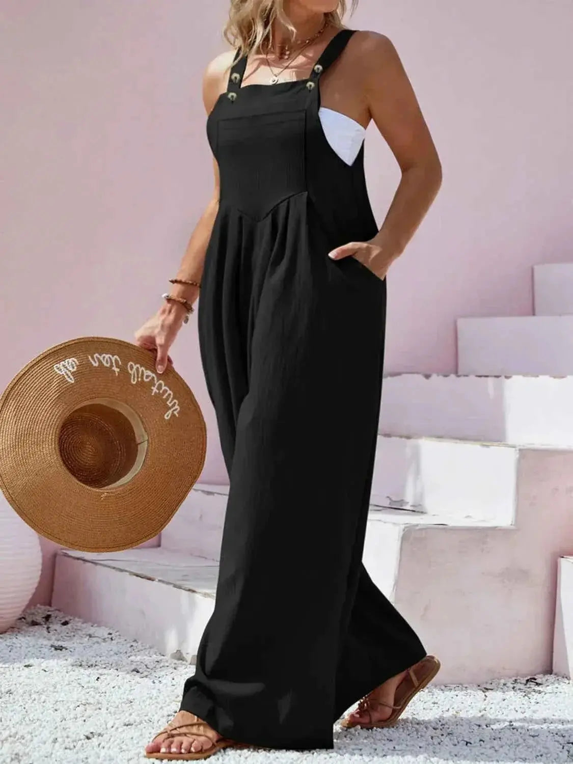 Plus Size Square Neck Wide Leg Overalls