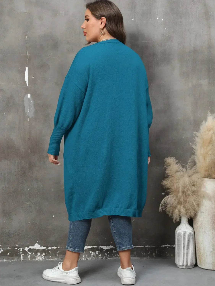 Plus Size Long Sleeve Pocketed Cardigan - GiFTiFY