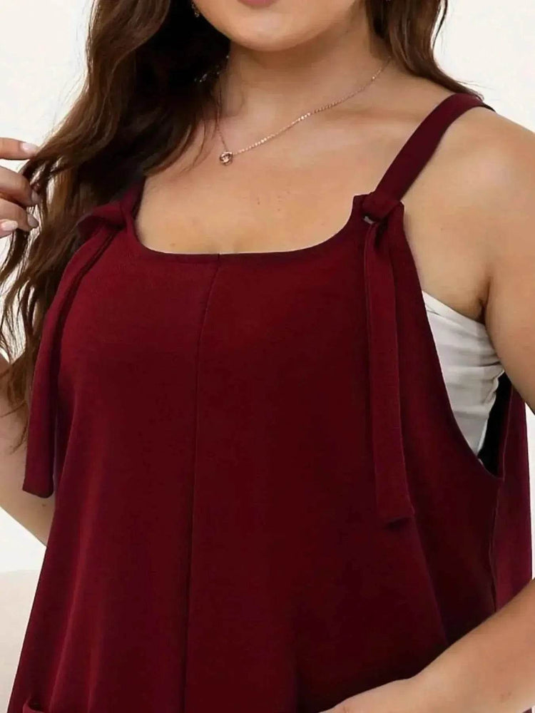 Plus Size Knotted Strap Romper with Pockets - GiFTiFY