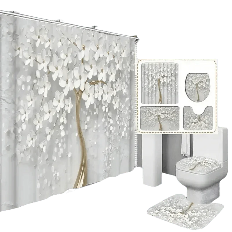 White Flowers Floral Bathroom Set DM6237 180x180cm Style Shower - GiFTiFY