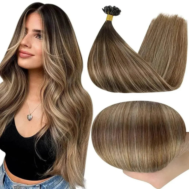 Full Shine U Tip Hair Extensions Fusion Hair Balayage Color 40-50g Keratin Glue Beads Prebonded Human Hair Extensiones - GiFTiFY