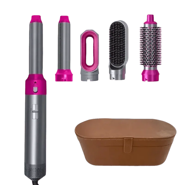 Gray and Pink Hair Dryer Hot Comb Rose Red Set - GiFTiFY