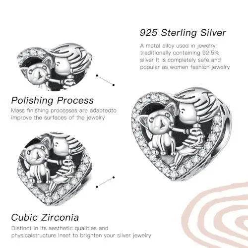 New S925 Boy & Dog Heart Charm For Women Jewelry Bracelet Necklace Accessories S925 heart charm - GiFTiFY