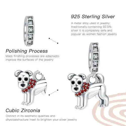 S925 Dog Animal Dangle Charm For Women Jewelry Bracelet Necklace Accessories S925 dog charm - GiFTiFY