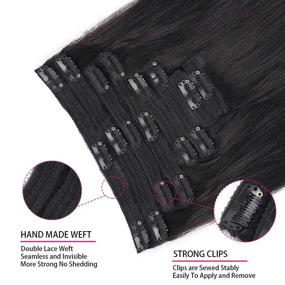 Straight Human Hair Extensions Brazilian Natural Seamless Clip ins Human Hair Extensions 16-26 Inch Full Head For Women - GiFTiFY