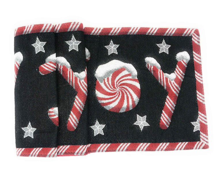 DaDa Bedding Peppermint Joy Red Black Holiday Tapestry Dining Table Runner (12904) - GiFTiFY