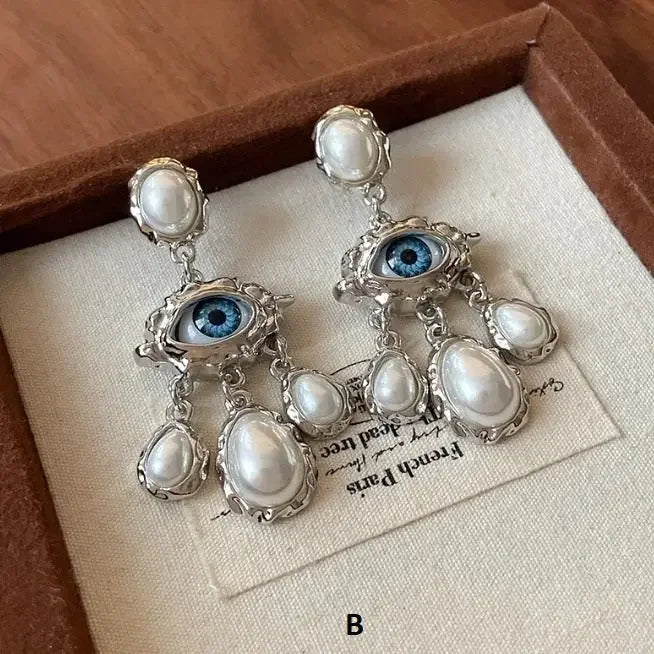 French Style Exaggerated Big Eyes Long Earrings Fashion Pearl Water Droplets Earring DSERS