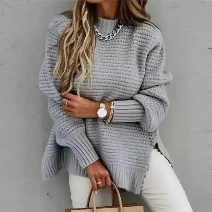 Womens Oversized Knit Mock Neck Pullover Sweater - GiFTiFY