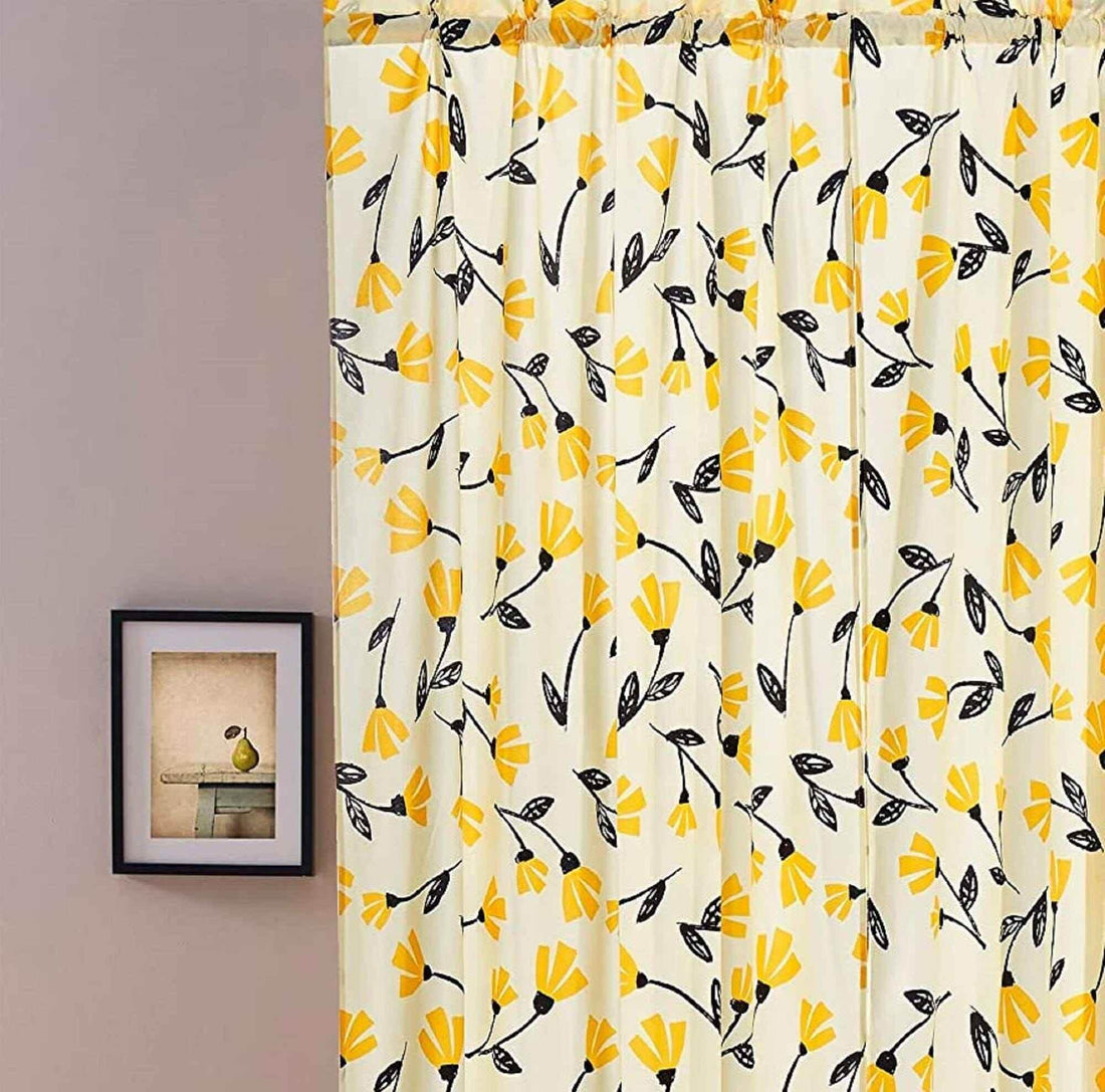 DaDa Bedding Set of 2 Botanical Floral Window Curtain Panels - Natural Semi Sheer Yellow Fleur Golde