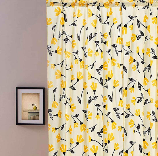 DaDa Bedding Set of 2 Botanical Floral Window Curtain Panels - Natural Semi Sheer Yellow Fleur Golde