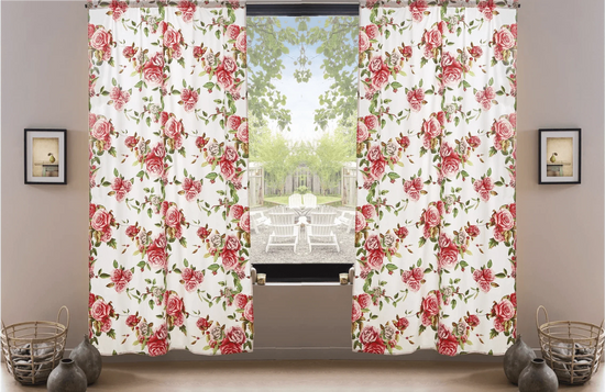 DaDa Bedding Set of 2-Pieces Romantic Roses Pink Floral Sheer Window Panel Curtains (JHW-879)