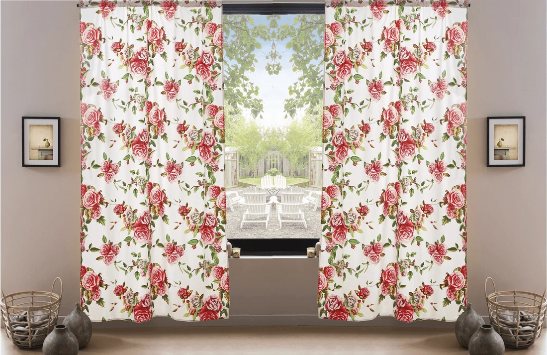 DaDa Bedding Set of 2-Pieces Romantic Roses Pink Floral Sheer Window Panel Curtains (JHW-879) Curtai