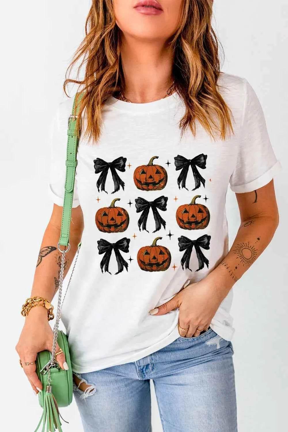 Pumpkin Round Neck Short Sleeve T-Shirt Halloween design