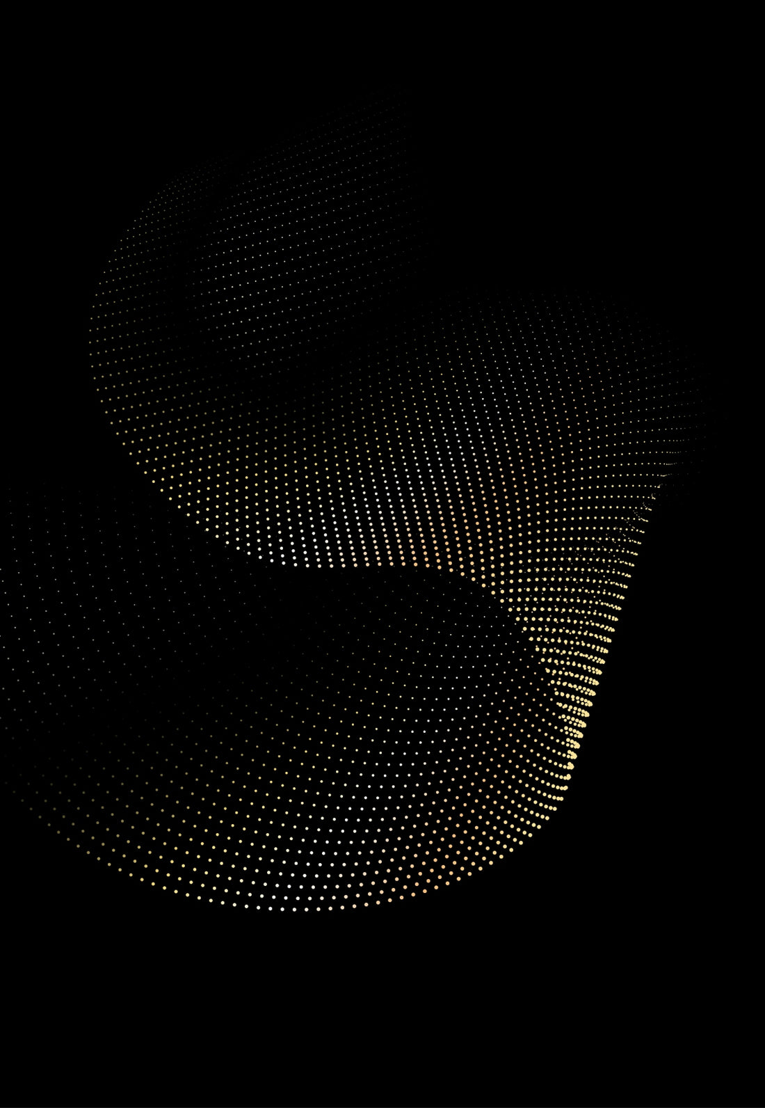 A swirling wave of golden dots against a solid black background
