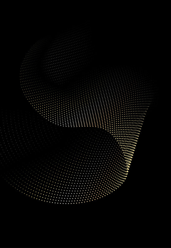 A swirling wave of golden dots against a solid black background