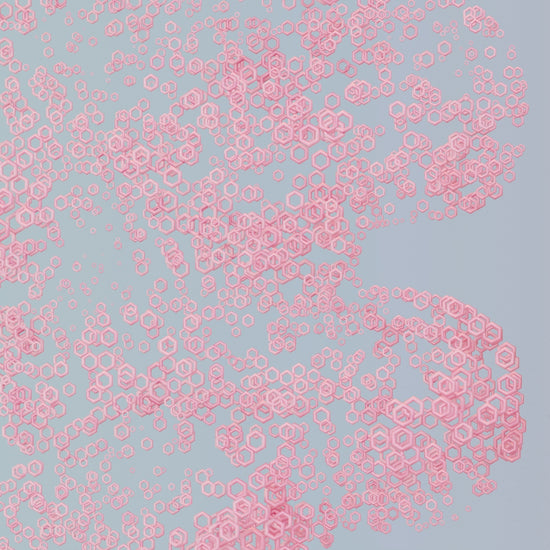 a blue background with a lot of pink circles