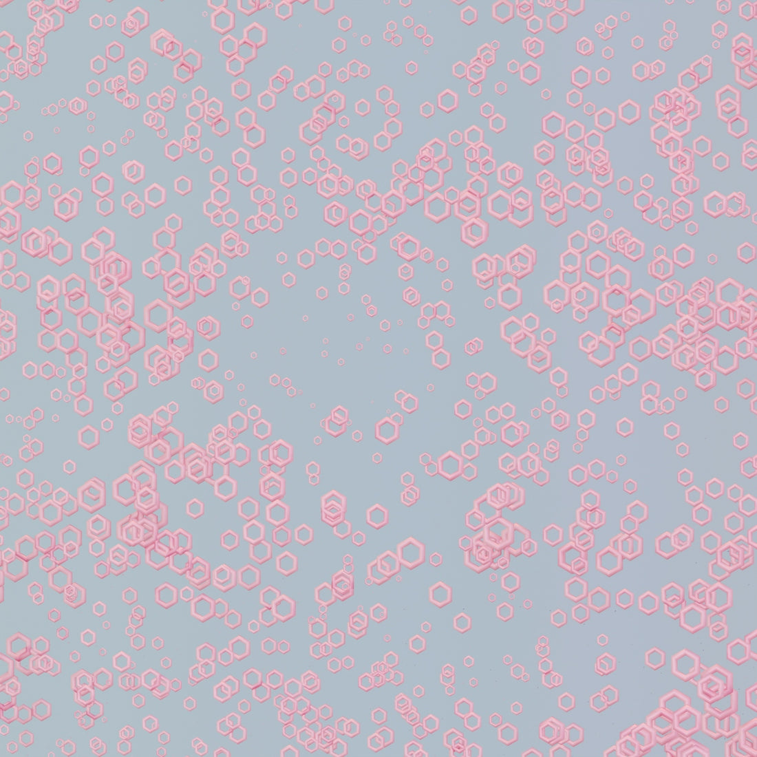 a blue and pink background with small circles