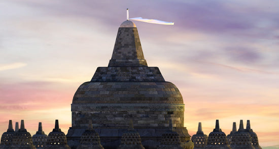 A picture of a castle with a plane flying over it