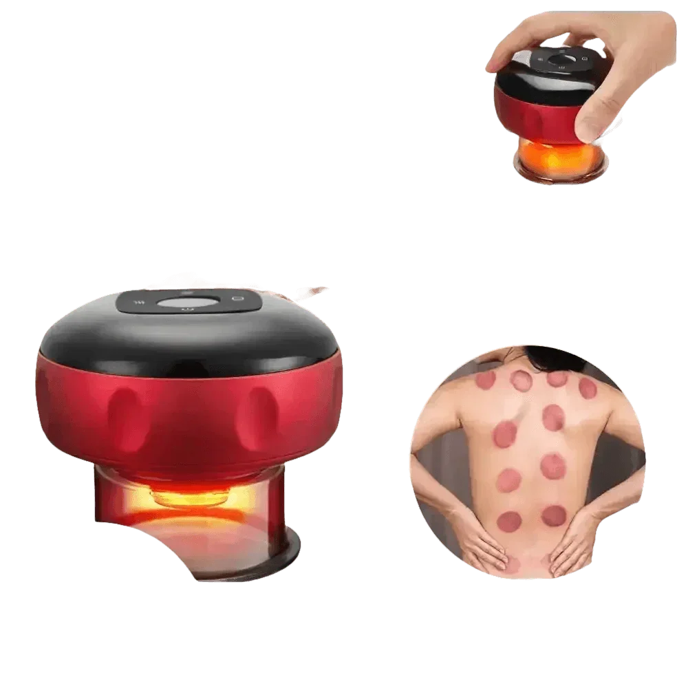Red and black electric vacuum cupping massager with red light heating